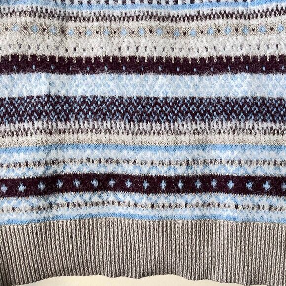 Ann Taylor Mock Neck Sweater Fair Isle Winter Blue Gray Maroon Shimmer Size M - Picture 10 of 11